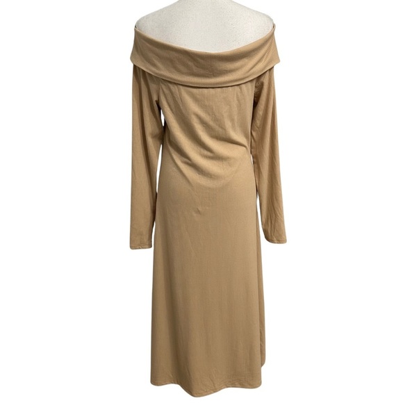 AFRM Cowl Neck Maxi Dress Ribbed SZ Large Sand Party Night Out Lined NWT - Picture 7 of 7